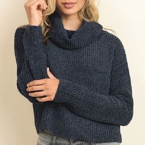 Dress Forum Los Angeles Soft Chenille Turtleneck Sweater Navy Medium
